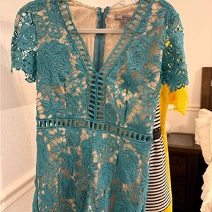 Love By Design Teal Lace Mini Dress